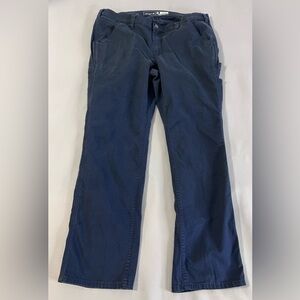 Carhartt Womens Cargo Carpenter Pants Navy Blue Canvas Work Wear Uniform 16W Reg